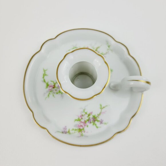Vintage Haviland France Handled Candle Holder, Rosalinde Pink Floral & Gold Trim - Picture 3 of 11